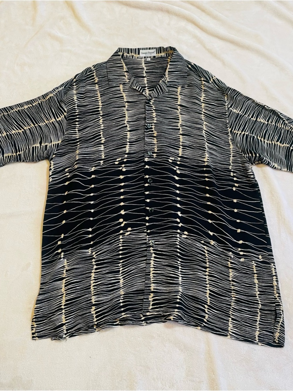 Vintage Giorgio Danieli‎ Men's Black and Tan Patterned Short-Sleeve Button Shirt